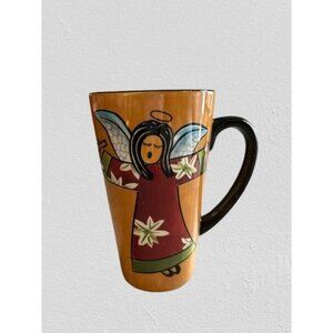 Mary Naylor Designs Coffee Mug Redware Hand-painted Angel with Horn design